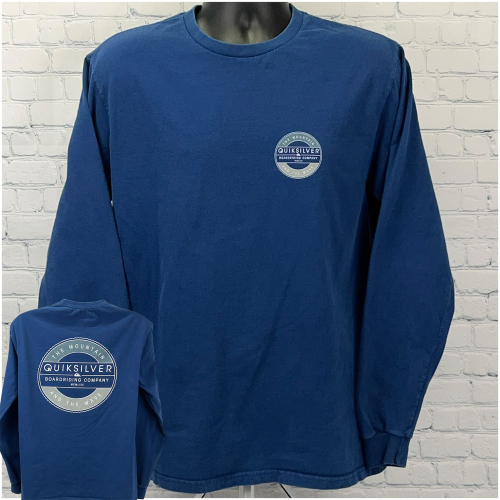 Quiksilver Long Sleeve T Shirt Blue Mountain Wave Logo L Large Regular Fit